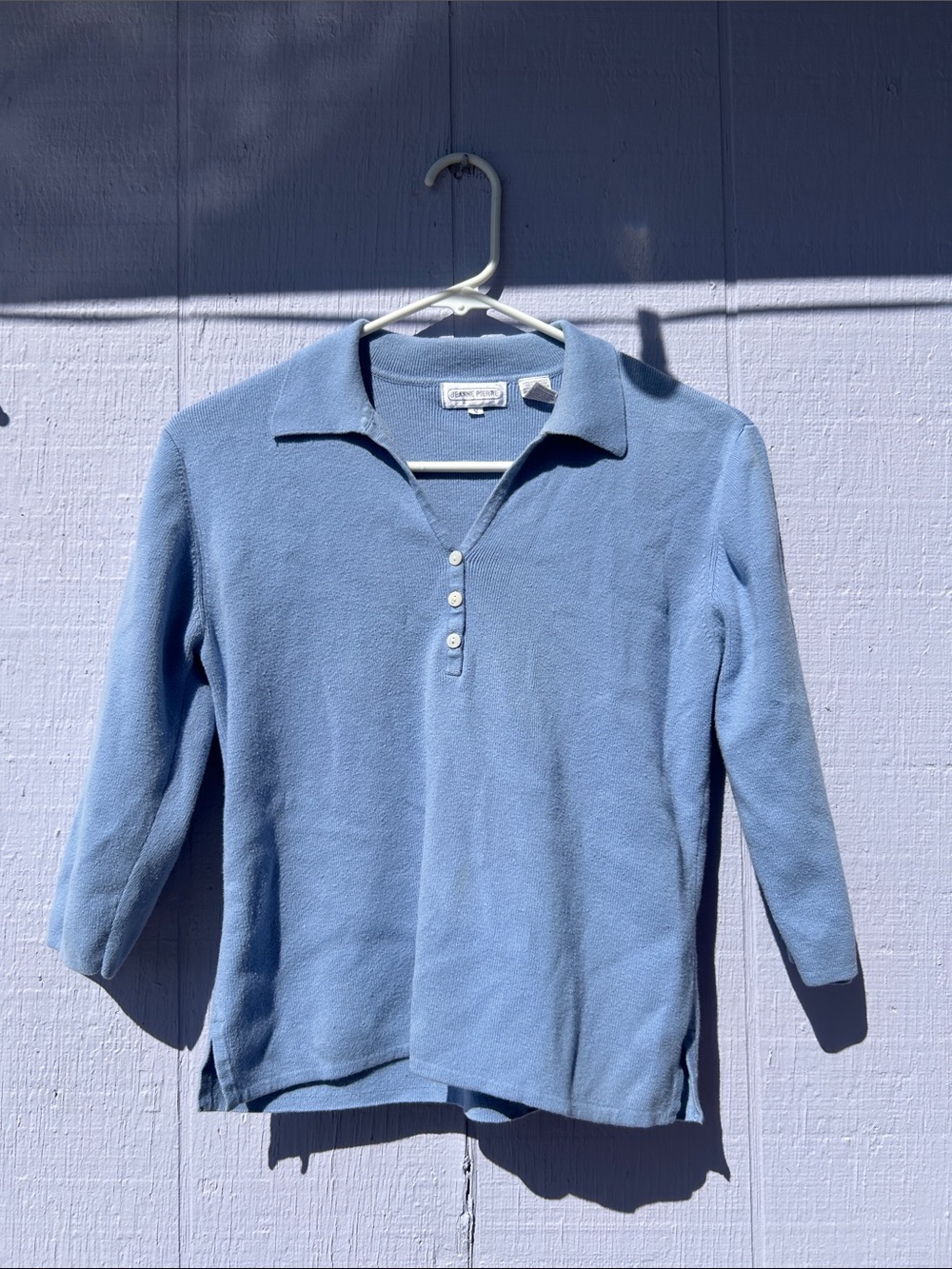 Vintage Jeanne Pierre Light Blue 3/4 Sleeve Knit Polo